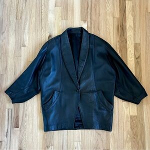 VINTAGE LEATHER BLAZER oversized jacket 100% sheepskin leather black O/S